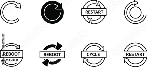 Set of Minimalist Restart, Reboot, and Refresh Vector Icons for Software and UI Design
