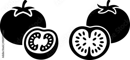 Black Tomatoes Freshness Illustration, Sliced and Whole, Healthy Food