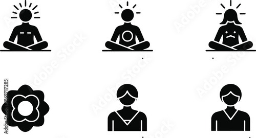 Minimalist Meditation and Mental Health Icon Set for Wellness and Yoga App Design