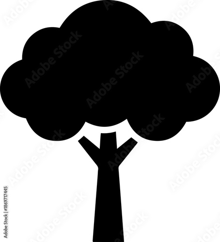 Black silhouette of a tree with raised hands, symbolizing nature and freedom on white background