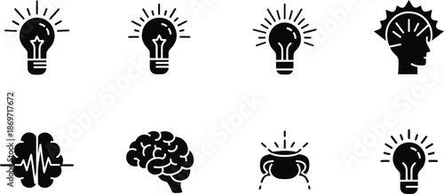 Set of Creative Idea and Human Brain Icons for Innovation and Intellectual Property Design