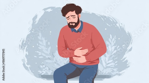 Man experiencing stomach pain and vomiting