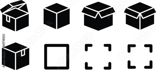 Set of Isometric Cardboard Box and Shipping Package Icons for Logistics and Delivery UI