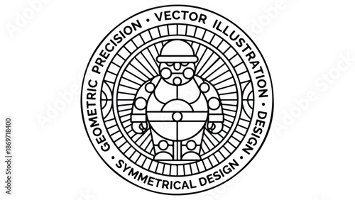 Geometric precision vector illustration design symmetrical robot character.