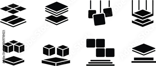 Set of Abstract Isometric Layer and Block Icons for Data Structure and Software Architecture