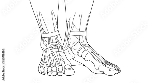 Vector illustration of human feet isolated, fitness anatomy style, gym training illustration, clean flat design, educational sports graphic