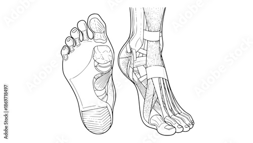 Vector illustration of human feet isolated, fitness anatomy style, gym training illustration, clean flat design, educational sports graphic