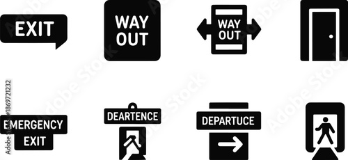 Emergency Exit and Directional Way Out Sign Icons