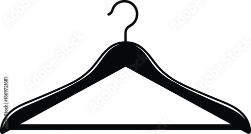 Clothes hanger silhouette, black vector icon, wardrobe tool, fashion accessory, home organization, retail item, flat vector illustration