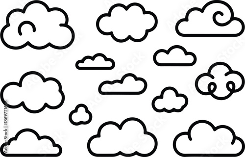 Comic Fart & Smoke Outline Icon Set  Cartoon Puffs & Whoosh Clouds