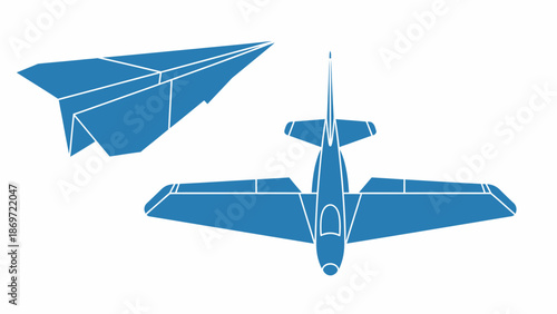 Multiple blue fighter jets illustrated from various angles and perspectives in a graphic design