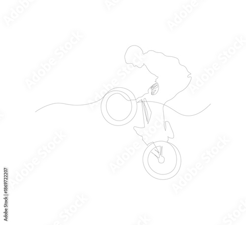 continuous line drawing of freestyle bmx biker. Vector illustration