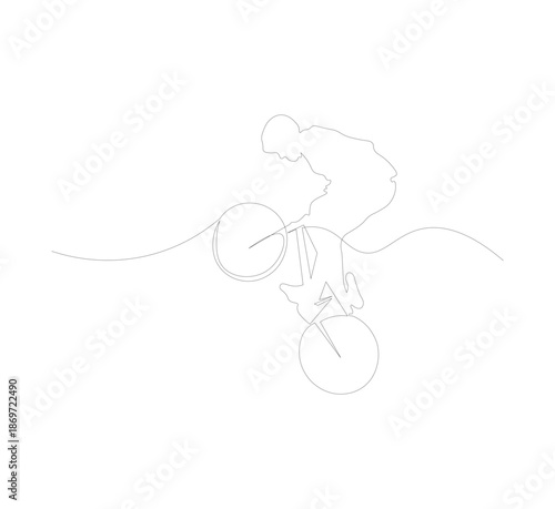 continuous line drawing of freestyle bmx biker. Vector illustration