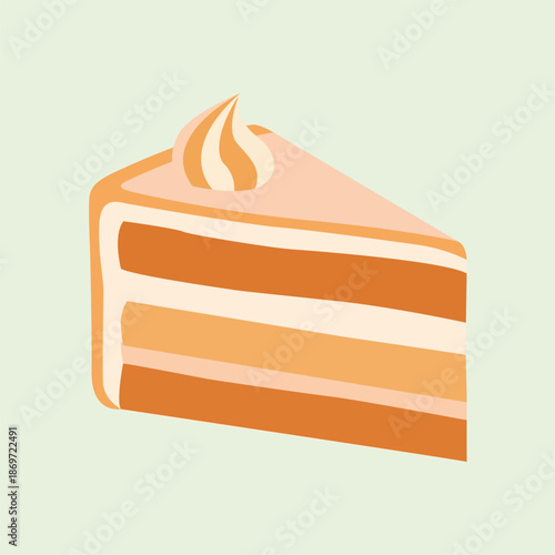 Delicious Cake Slice with Cream, Sweet Dessert Treat vector illustration