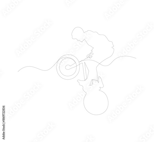 continuous line drawing of freestyle bmx biker. Vector illustration