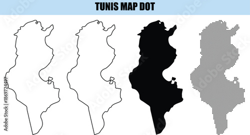 Tunis Map Outline in Various Styles and Colors by illustration