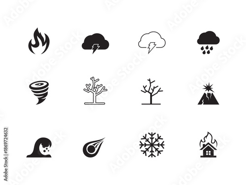 Natural disaster icons set. popular Vector icon collections. global warming effects.