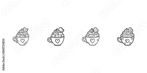 Silhouette of four ice cream sundae desserts in a row