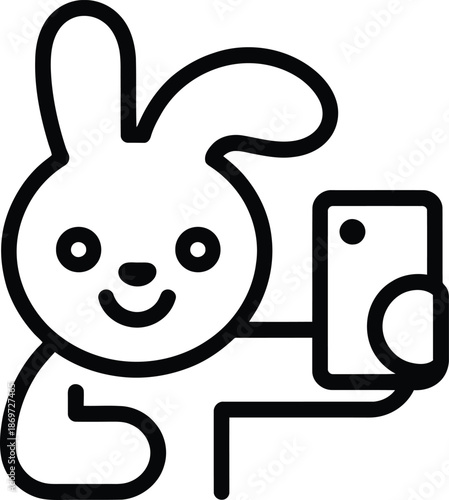 Happy Bunny Taking Selfie with Smartphone