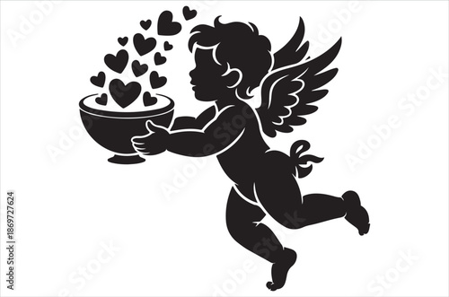 Cupid angel silhouettes with wings isolated on white background showing love mythology fantasy archery romance and valentine themed illustration concept 