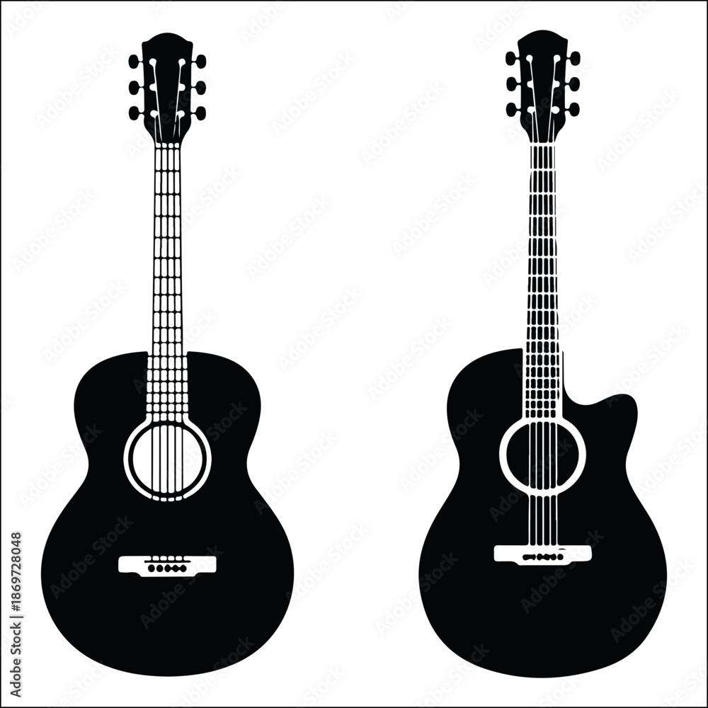 Obraz premium Silhouettes of two acoustic guitars on white background