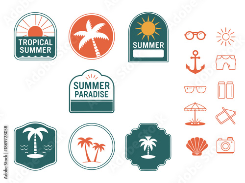 Summer Vacation Icons and Labels
