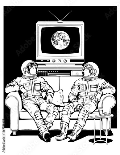 Astronauts are watching the moon on television