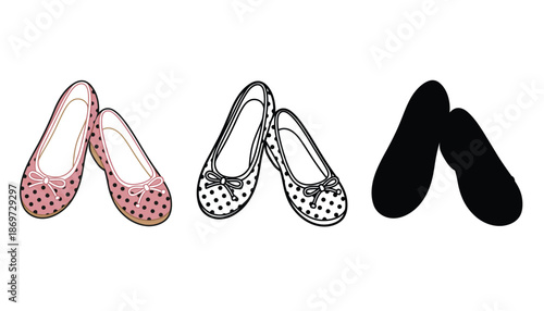 An illustration of three pairs of women's shoes in different styles and colors