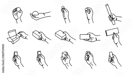 A series of hand illustrations demonstrating various grip techniques and actions.