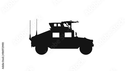 A black silhouette of a military vehicle with a gun on top