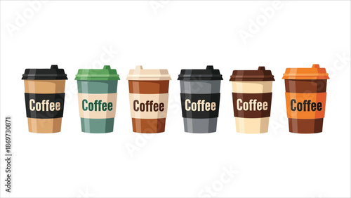 Set of coffee paper cup. Hot drink vector illustration design