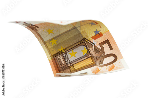 Flying Euro bank note isolated over the white background