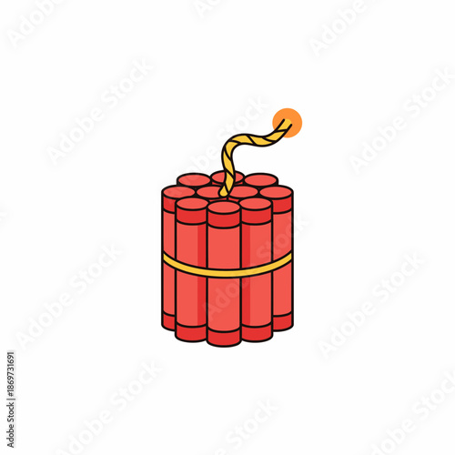 Dynamic illustration of explosive dynamite stick with burning fuse