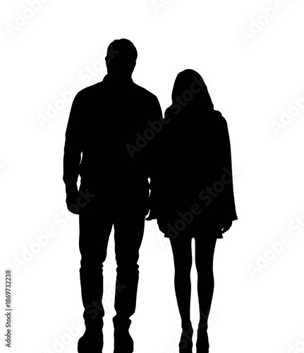 Silhouette of Loving Couple Walking