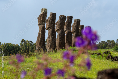 Ahu Akivi in Rapa Nui or Easter Island in the Valpara so Region of Chile.
