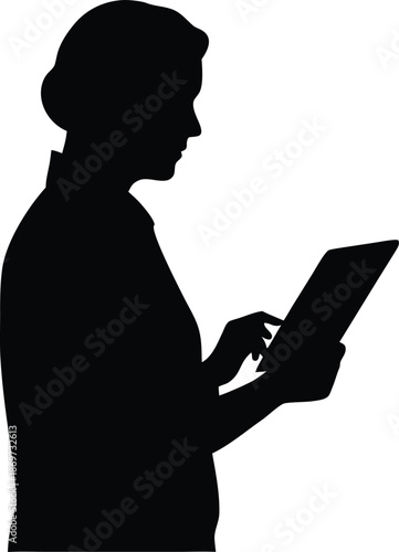 Person interactively using a modern digital tablet device for various online activities