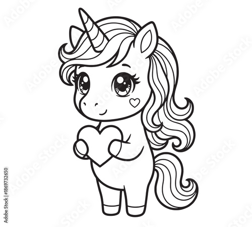 Doodle coloring book page cat with balloons. Valentine day illustration