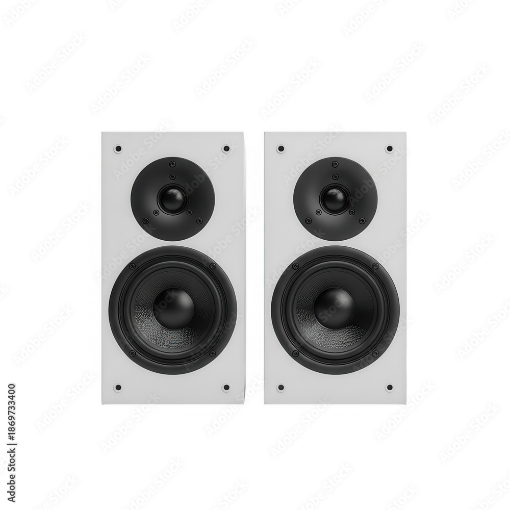 Fototapeta premium Pair of white in-wall speakers isolated on transparent background