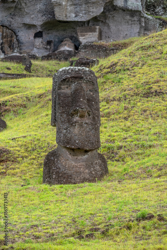 Moai statues at  Rano Raraku Volcano at Easter Island, Chile
