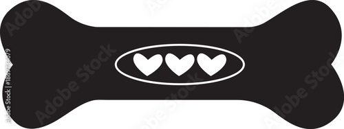 dog bone with heart symbol silhouette vector flat illustration design