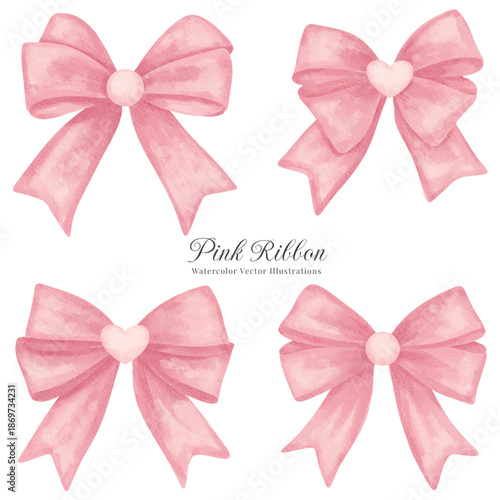 Coquette pink ribbon vector illustrations