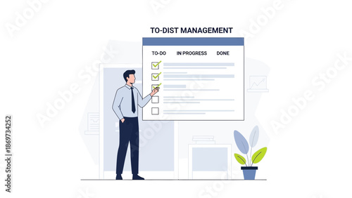 Business Man Checking To-Do List Management Board with Tasks Completed