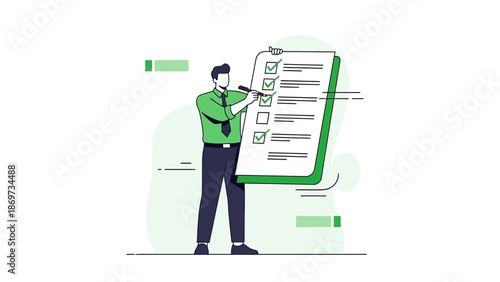 Businessman checking tasks on checklist, to-do list, planning, success, business concept
