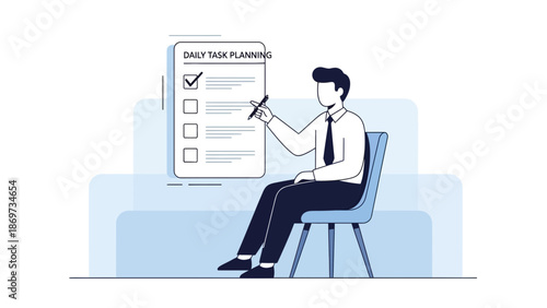 Businessman planning daily tasks with checklist on whiteboard, organized schedule concept