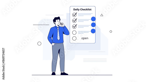 Businessman on Phone Checking Daily Checklist with Tasks Completed