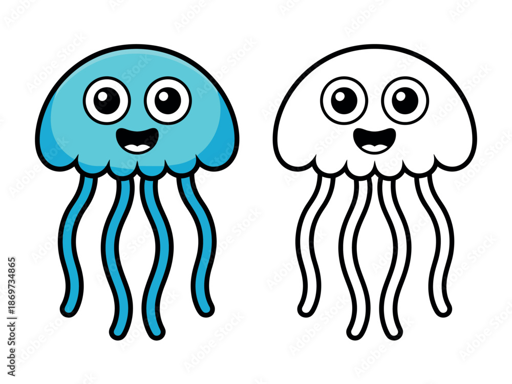 Obraz premium Colorful Cartoon Jellyfish Illustration Set
