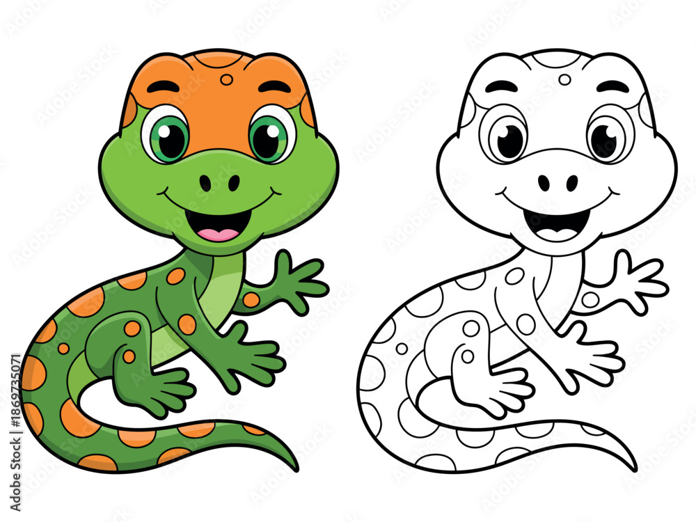 Fototapeta premium Colorful Cartoon Lizard Illustration Set