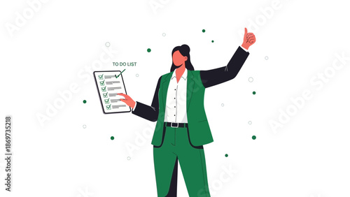 Businesswoman checking off to-do list, giving a thumbs up, success and planning concept