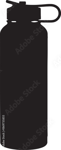 Sleek black insulated water bottle with a convenient carry handle Vector.