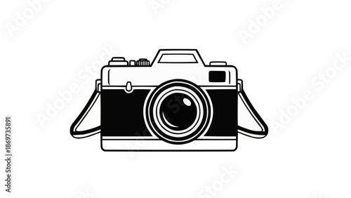 Classic Vintage Analog Photography Camera with Strap Illustration.